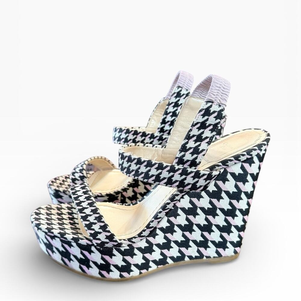 Christian Dior Volt Houndstooth Canvas Wedge Slingback Sandals EU 39 US 9 - Picture 2 of 16